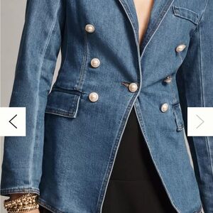 Classic Blue Double-Breasted Denim Blazer - Anthropologie